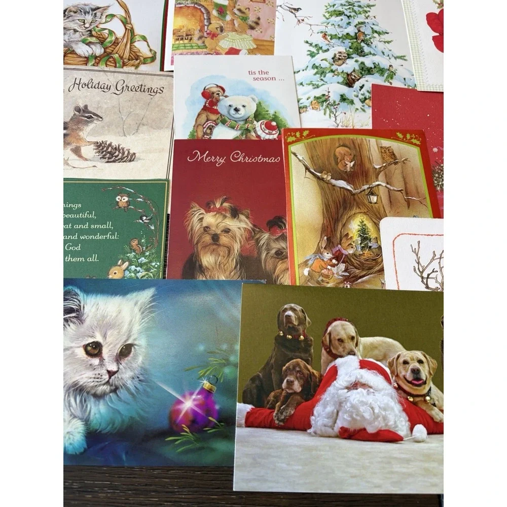 Vintage Animal Christmas Cards Fronts ONLY Scrapbooking Crafts Decoupage 50+